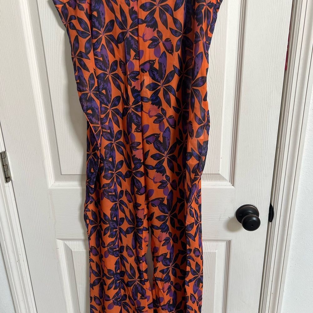 Pretty Little Thing Orange and Purple Floral Cover Up Pants Size 18, NWT, Beach